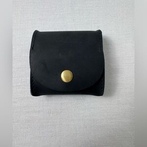 Black Leather Coin Pouch with Gold Button
